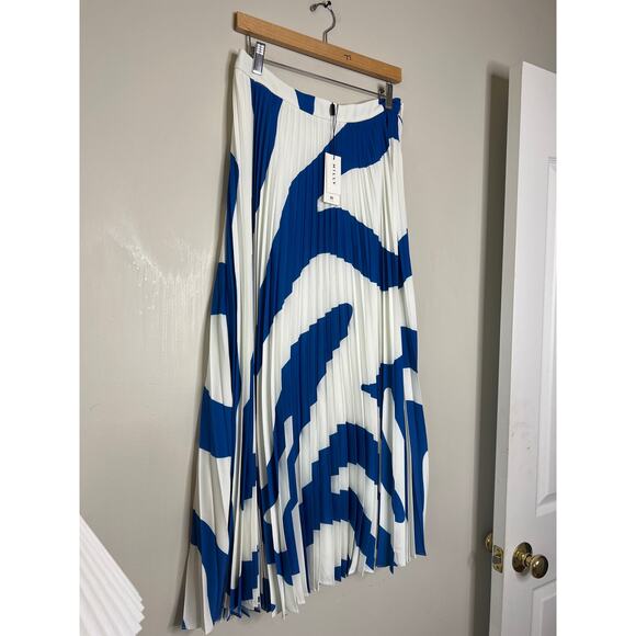 NWT Milly Otha Zebra Print Pleated Lined A-Line Side Zip Midi Skirt Blue Size 10 - Picture 3 of 8